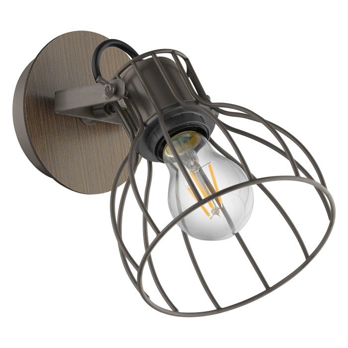 EGLO Sambatello Spot Orientabile E27 in Alluminio Grigio e Legno Noce - Design Industriale