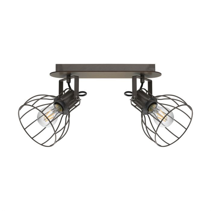 EGLO Sambatello Plafoniera/Spot Orientabile a 2 Luci E27 in Acciaio e Legno, Stile Vintage, Grigio Industriale e Marrone