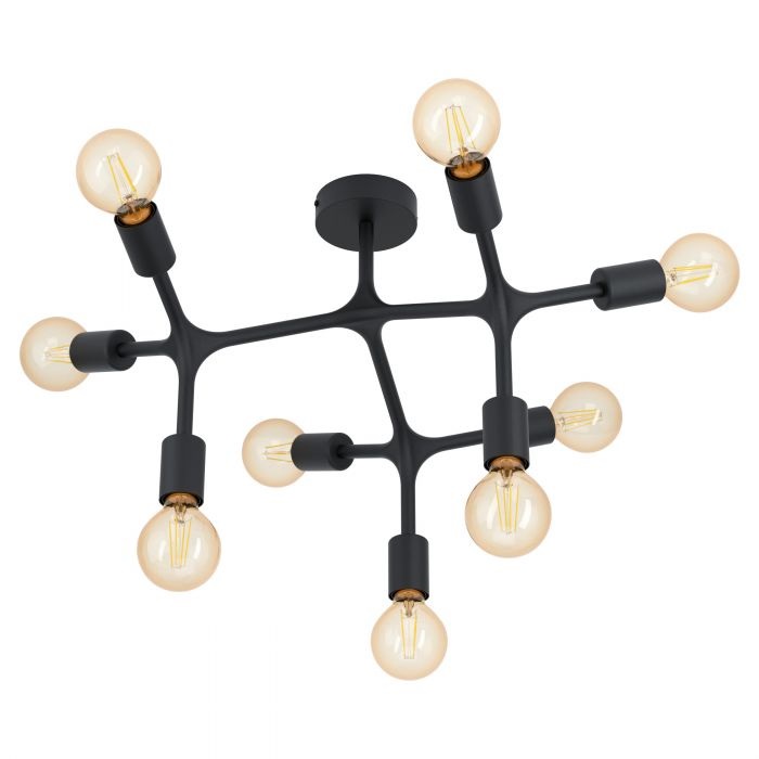 Eglo Lampada da Soffitto Bocadella 1, 9 Fiamme E27, Dimmerabile, Acciaio Nero