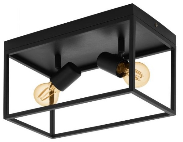 Eglo Silentina Lampada da soffitto Industriale in Acciaio Nero, Plafoniera a 2 Luci con Attacco E27, Dimensioni 36x18 cm, Altezza 20,5 cm, Orientabile