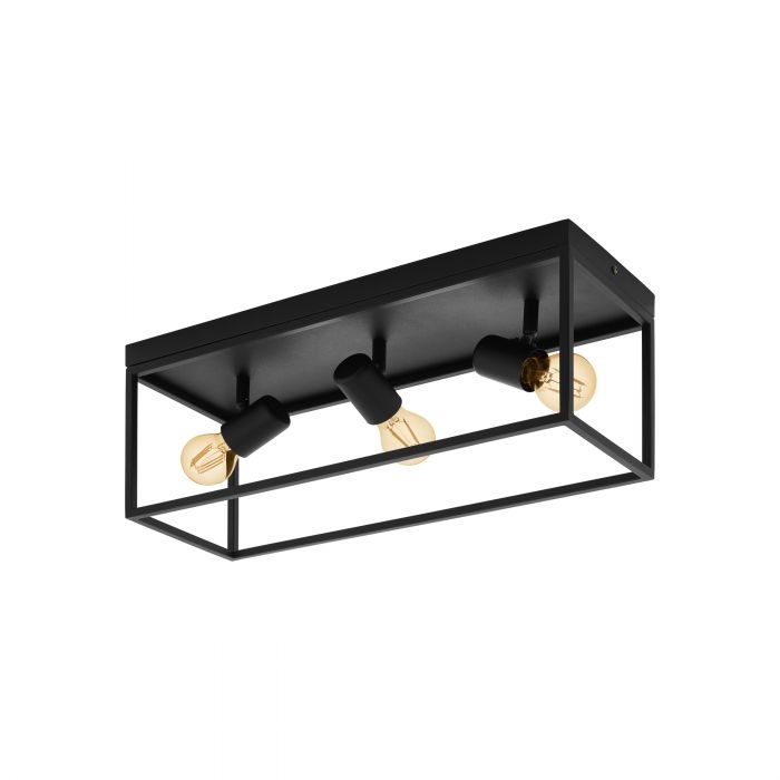 Eglo Silentina Lampada da soffitto a 3 luci in acciaio nero, stile industriale, attacco E27