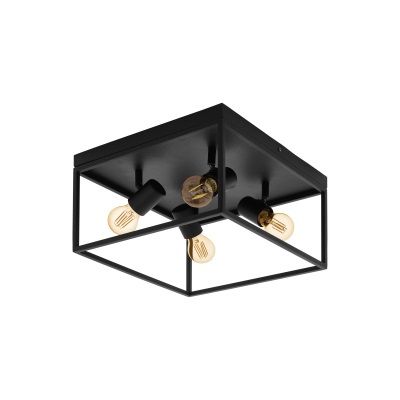 Eglo Silentina Lampada da Soffitto Plafoniera a 4 Luci in Acciaio Nero Stile Industriale con Attacco E27