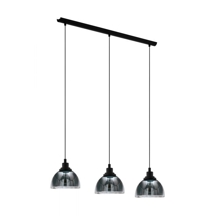 Eglo Beleser Lampada a Sospensione E27 con 3 Luci in Metallo Nero e Vetro Fumo, 90,5 cm