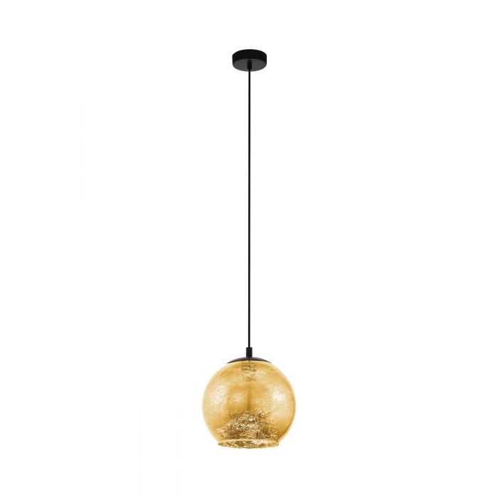 Eglo Alabraccin Lampada a Sospensione in Metallo Nero e Vetro Dorato, Ø 27 cm, Dimmerabile