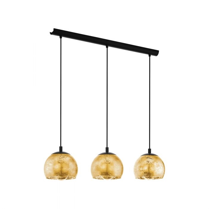 Eglo Albaraccin Lampada a Sospensione Moderna con 3 Luci, Metallo Nero e Vetro Dorato, Attacco E27, Ø 28 cm