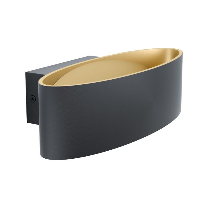 EGLO MACCACARI Lampada da Parete LED in Alluminio Nero e Acciaio con Interno Dorato