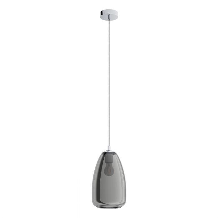 EGLO ALOBRASE Lampada a Sospensione E27 in Metallo Cromato e Vetro Fumo Nero-trasparente, Ø 20 cm, Design Contemporaneo e Glamour