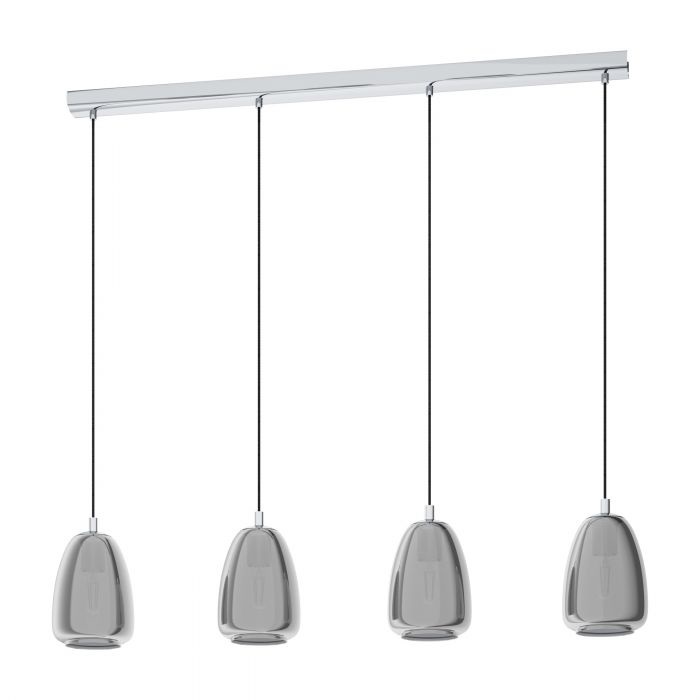 Eglo Alobrase Lampada a Sospensione con 4 Luci, Metallo Cromato e Vetro Fumo Nero-Trasparente, Attacco E27, 108 cm