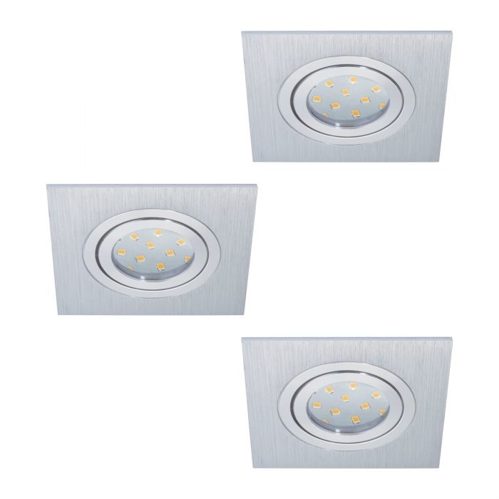 Eglo Areitio Set di 3 Faretti da Incasso in Alluminio Spazzolato con Lampadine LED GU10 Orientabili