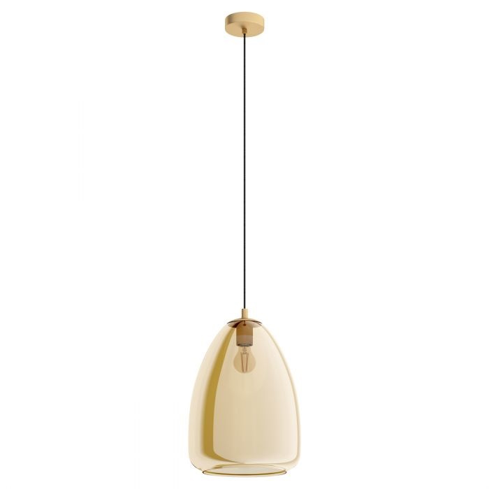 Eglo Lampada a Sospensione Alobrase in Ottone Spazzolato e Vetro Fumo Ambra, Ø 30 cm, Attacco E27