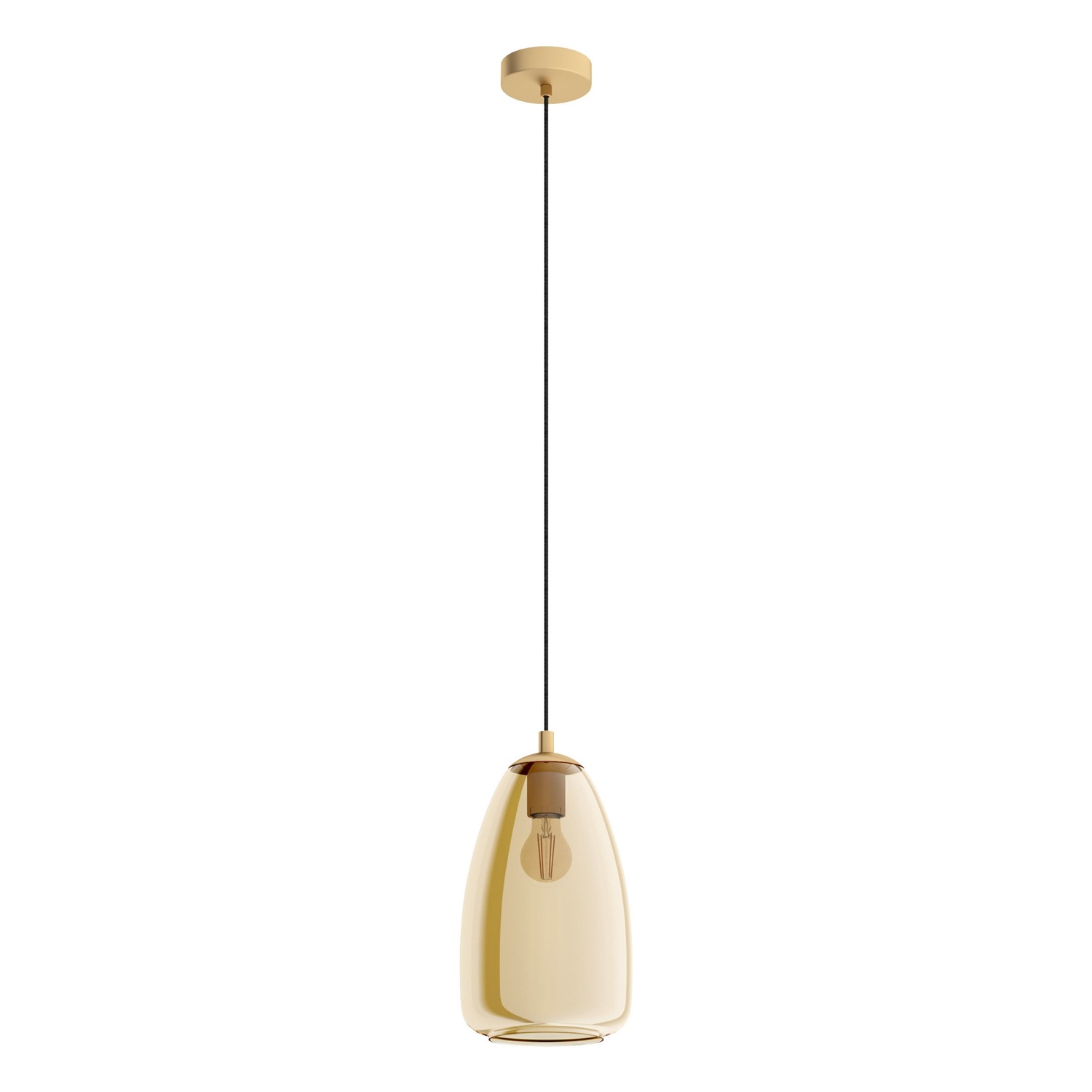 Eglo ALOBRASE lampada a sospensione in metallo ottone spazzolato e vetro fumo ambra, attacco E27, Ø 20 cm