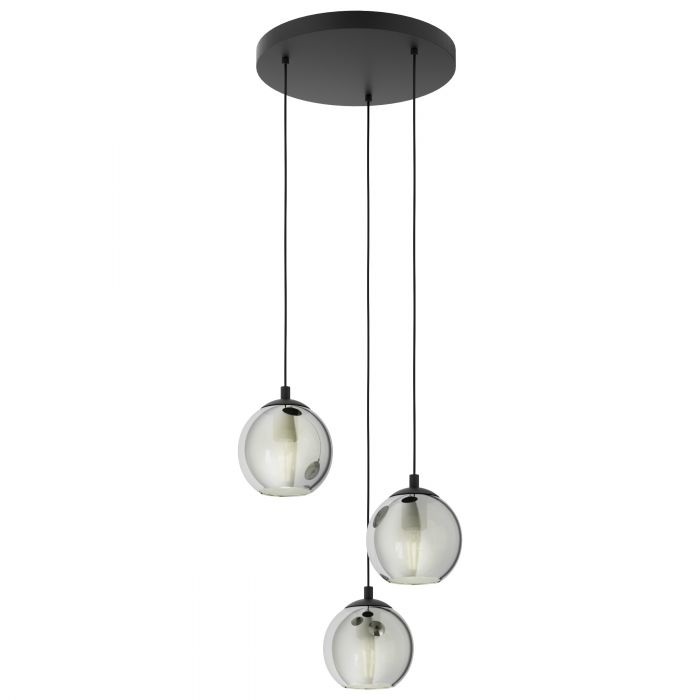 Eglo Ariscani Lampada a Sospensione E27 con 3 Luci, Metallo Nero e Vetro Fumo, Ø 42,5 cm