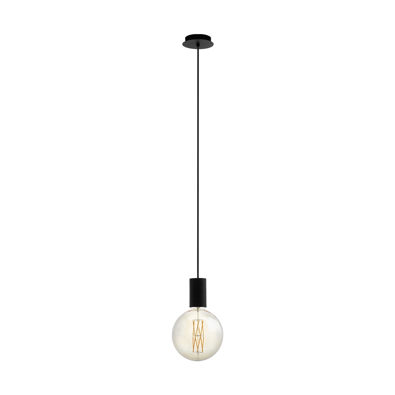 Eglo Lampada a Sospensione Pozueta in Acciaio Nero, Stile Contemporaneo e Vintage, 1 Luce E27, Ø 12,5 cm, Altezza 110 cm