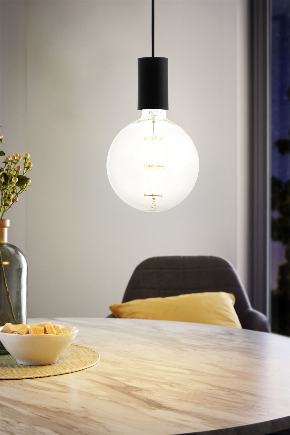 Eglo Lampada a Sospensione Pozueta in Acciaio Nero, Stile Contemporaneo e Vintage, 1 Luce E27, Ø 12,5 cm, Altezza 110 cm