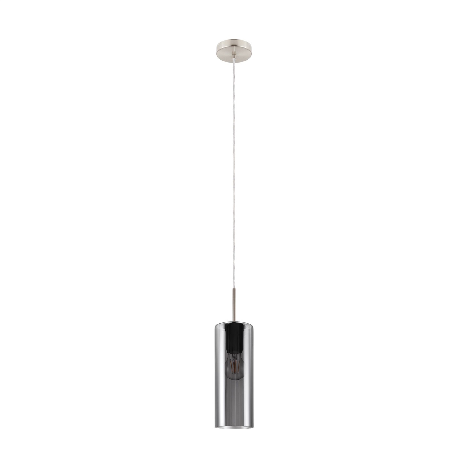 Eglo Lampada a Sospensione Selvino in Vetro Fumé Nero e Acciaio Argento, Dimmerabile, 1 Fiamma E27