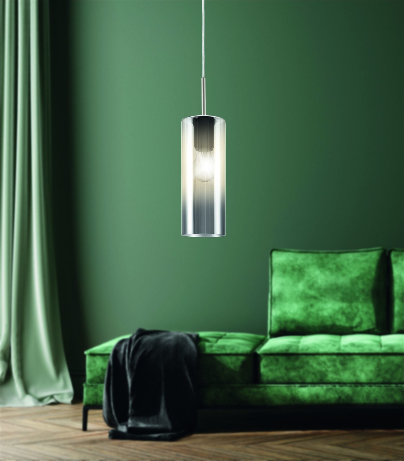 Eglo Lampada a Sospensione Selvino in Vetro Fumé Nero e Acciaio Argento, Dimmerabile, 1 Fiamma E27
