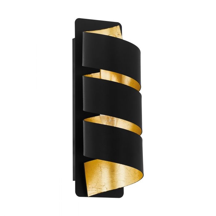 Eglo Elizondo Lampada da Parete E14 - Plafoniera Vintage in Metallo Nero e Oro, Applique Stile Industriale