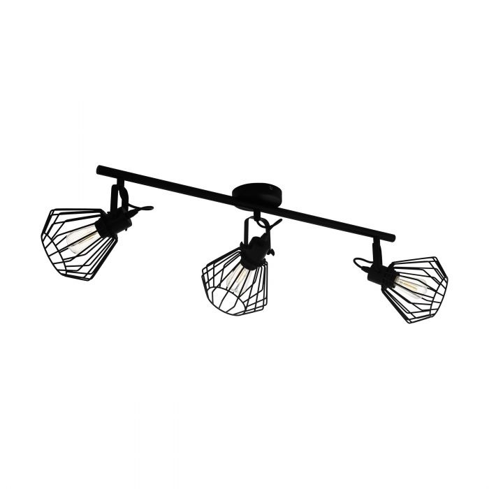 Eglo TABILLANO Faretto Plafoniera a 3 Punti Luce E27 in Metallo Nero Opaco e Legno Naturale, Orientabile