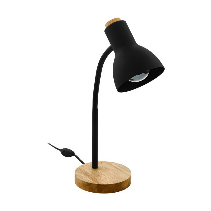 EGLO Veradal Lampada da Tavolo E27 40W Regolabile in Nero e Marrone con Base in Legno