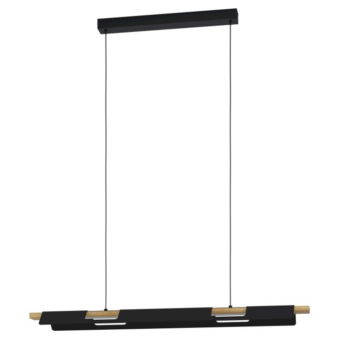EGLO Ermua Lampada a Sospensione LED Dimmerabile in Metallo, Legno e Plastica - Colori Nero, Marrone e Bianco