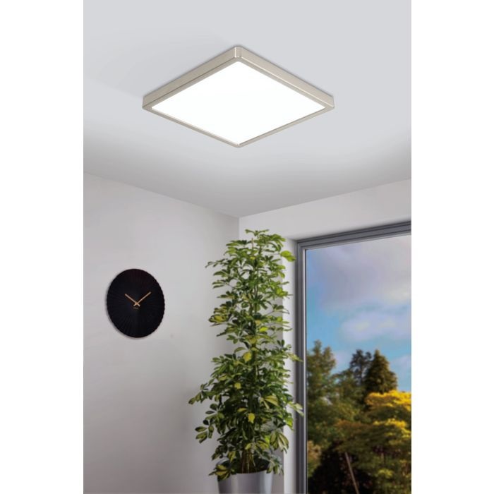 Eglo Fueva-Z Plafoniera Smart LED per Bagno in Alluminio Nichel Opaco, 28,5 cm, Dimmerabile e Controllo Vocale, IP44
