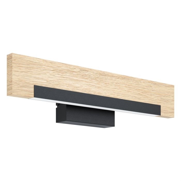 Eglo Camacho Lampada da Parete LED Dimmerabile in Acciaio Nero e Legno Naturale