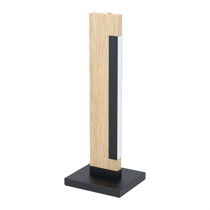 Eglo Camacho Lampada da Tavolo LED Dimmerabile in Acciaio Nero e Legno Naturale, 800 Lumen, Luce Calda