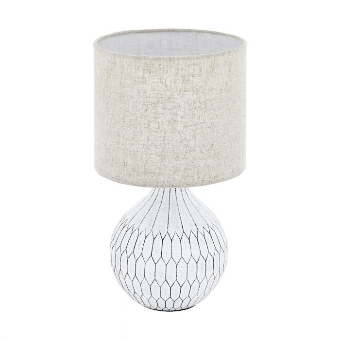 Eglo Bellariva 3 Lampada da Tavolo E27 in Ceramica Boho con Paralume in Tessuto Marrone Chiaro e Interruttore