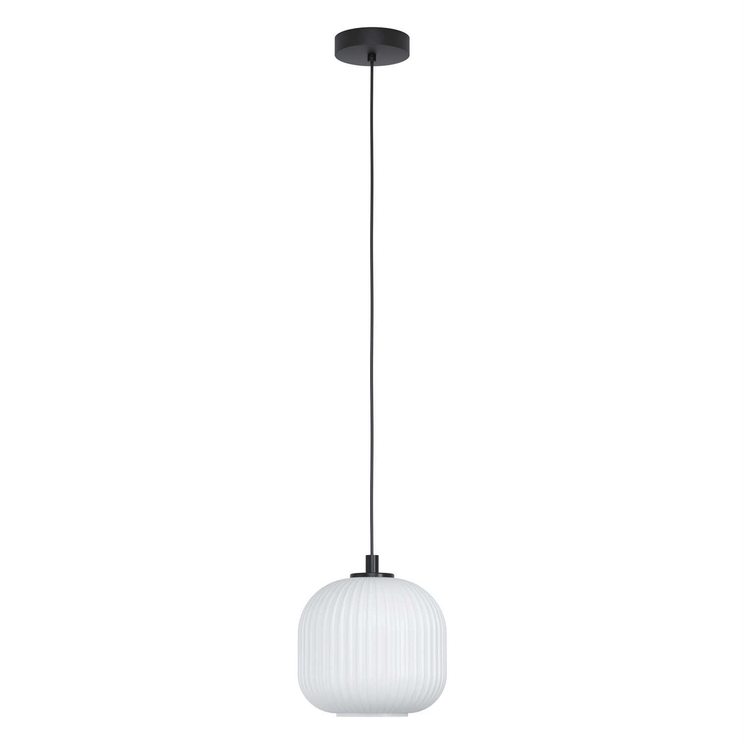 Eglo Mantunalle 1 Lampada a Sospensione E27 40 W in Metallo Nero e Vetro Bianco, Ø 20 cm