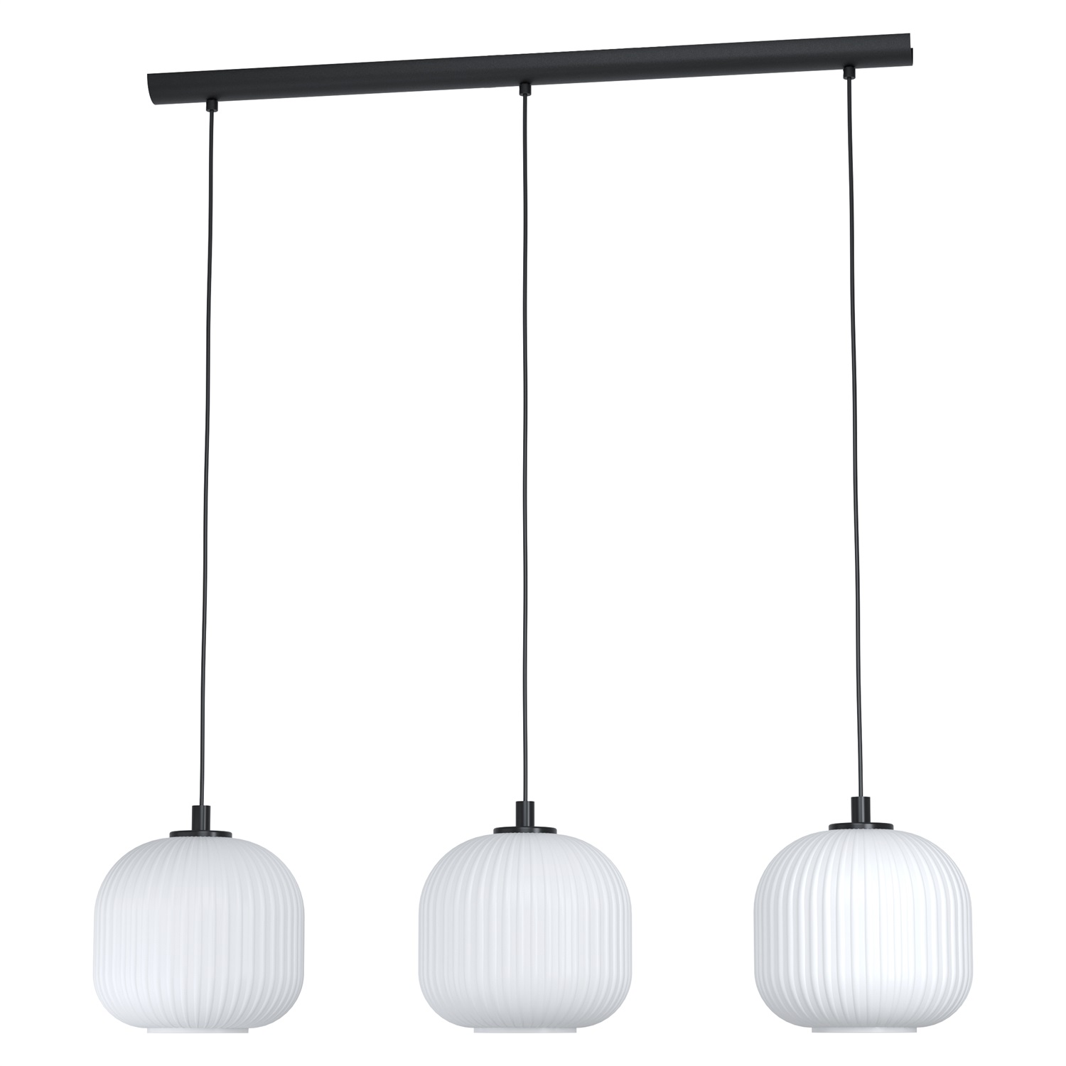Eglo Mantunalle Lampada a Sospensione 3 Luci in Metallo Nero e Vetro Bianco E27 120 cm