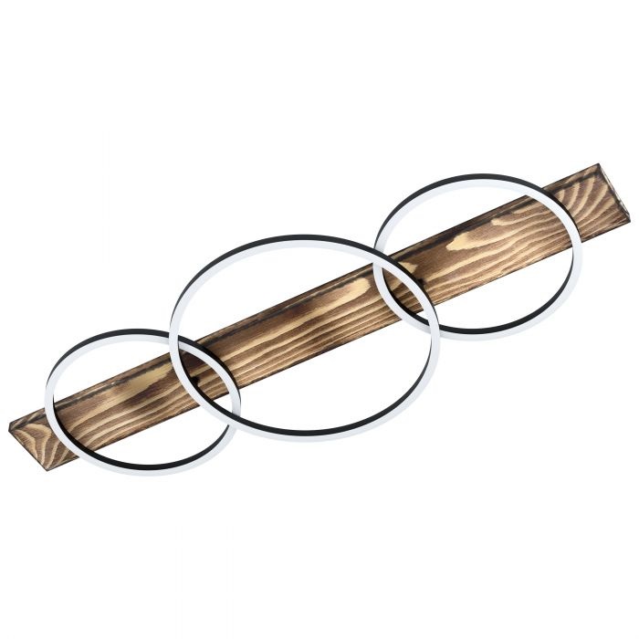 EGLO BOYAL Plafoniera LED Vintage a Soffitto, 3 Luci, Design Rustico in Acciaio e Legno, L 101 cm