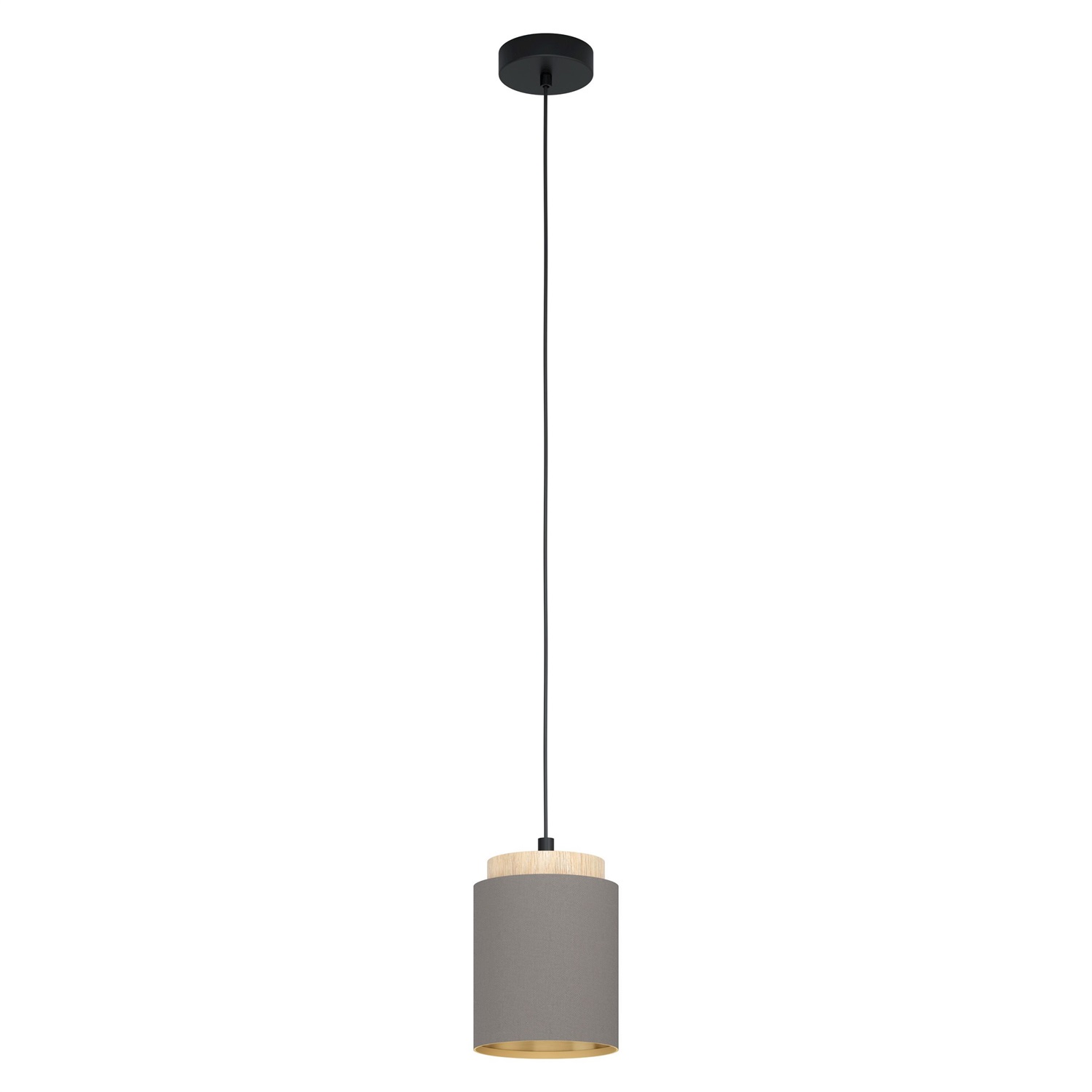 EGLO Albariza Lampadario a Sospensione Ø160mm, Nero/Marrone con Paralume in Stoffa e Dettagli in Oro
