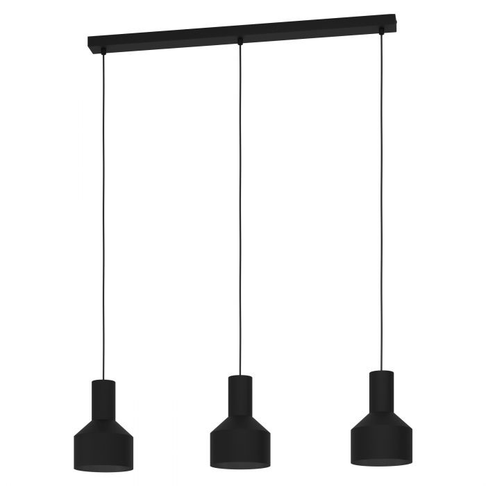 EGLO Casibare Lampada a Sospensione Industriale a Tre Luci in Metallo Nero E27