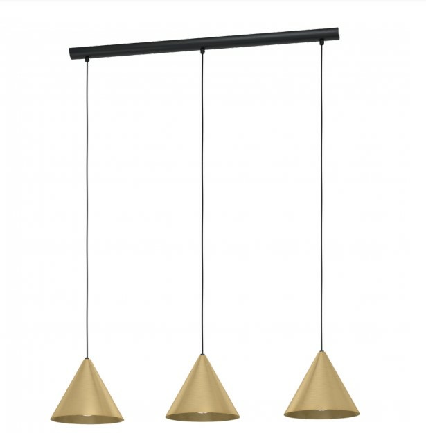 Eglo Narices Lampada a Sospensione Minimalista a Tre Luci in Ottone Spazzolato con Interni Oro - Presa E27