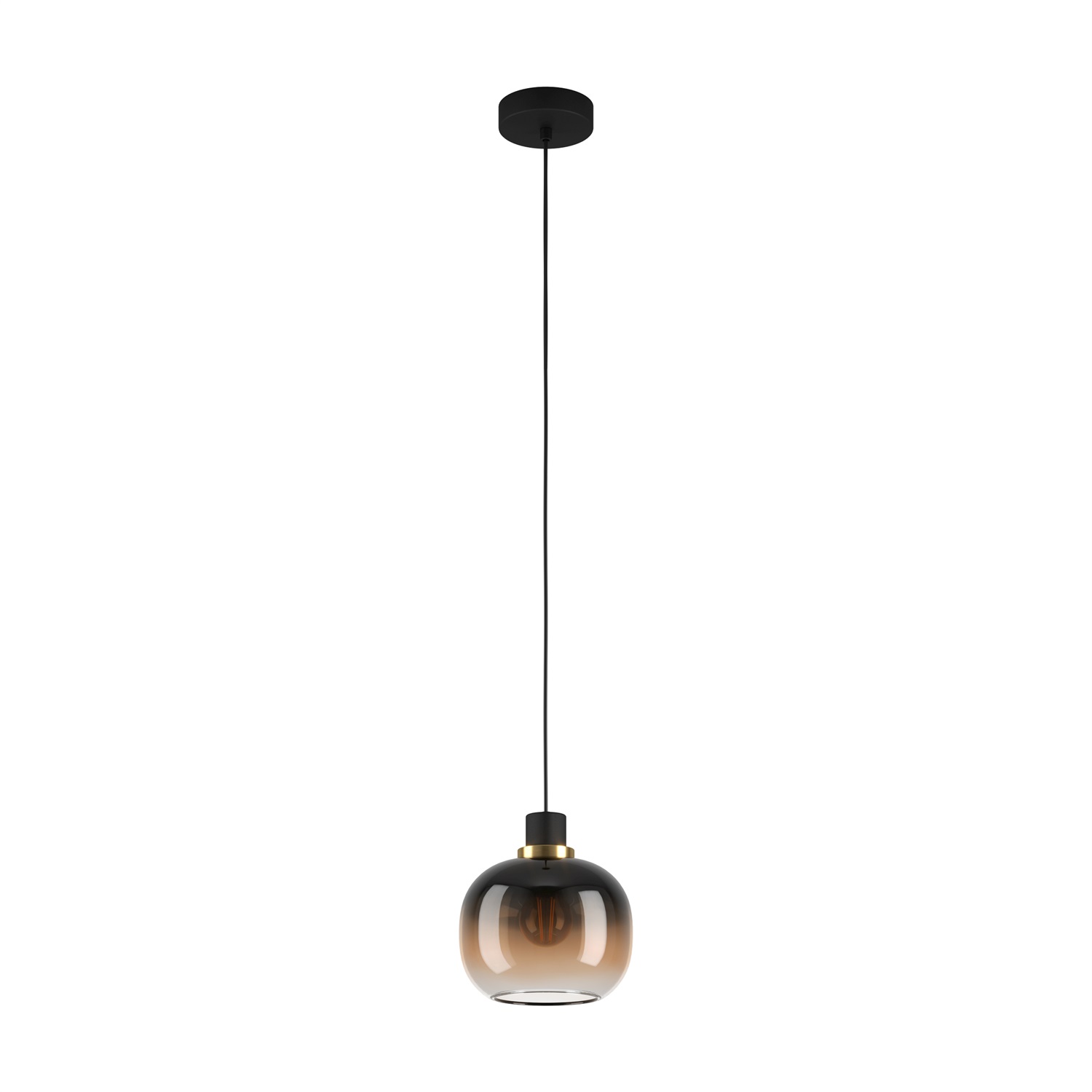 Eglo Oilella Lampada a Sospensione E27 40W in Vetro Sfumato Brown, Altezza 110 cm, Larghezza 19 cm