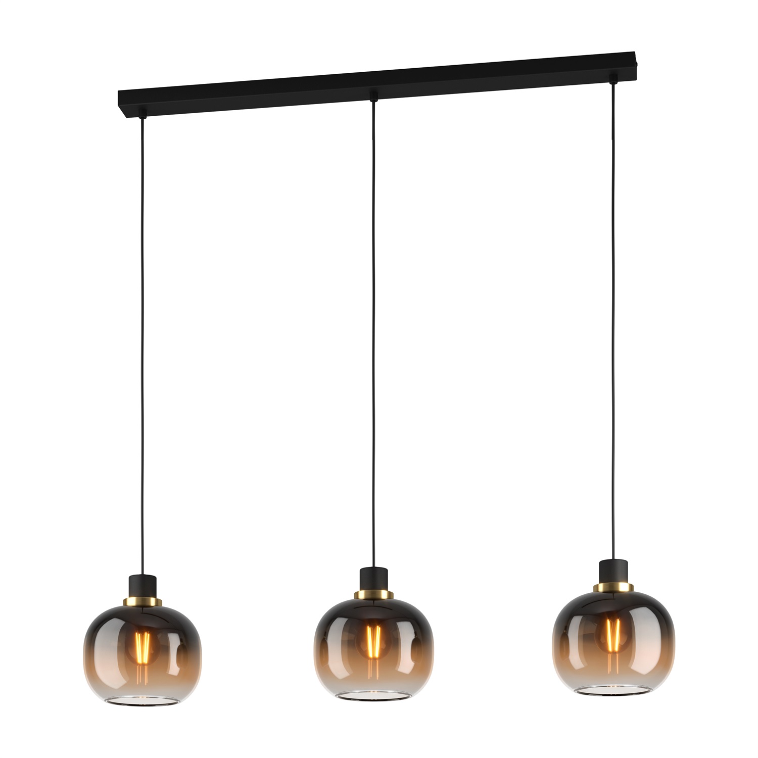 Eglo Oilella Lampada a Sospensione 3 Luci E27 in Vetro con Sfumatura Marrone - Altezza 110 cm, Larghezza 95 cm