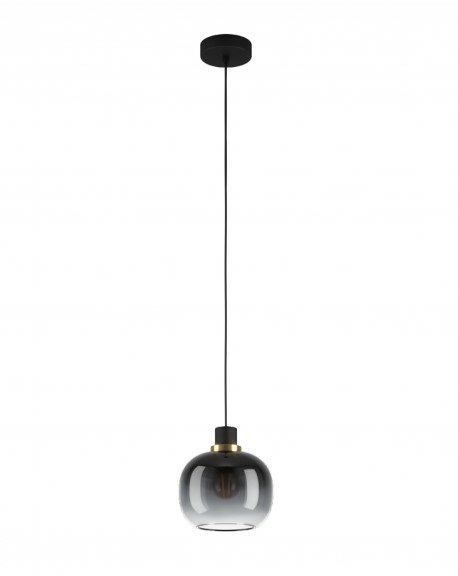 Eglo Oilella Lampada a Sospensione E27 1 Luce 40W Acciaio Nero e Vetro Grigio Fume Dimmerabile H: 110 cm Ø: 19 cm