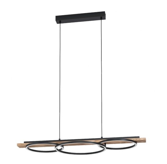 Eglo Boyal Lampada a Sospensione LED Dimmerabile a Tre Fiamme in Metallo e Legno Fiammato - Disponibile in Nero, Marrone e Bianco