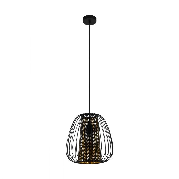 EGLO Curasao Lampada a Sospensione E27 in Metallo e Tessuto Nero/Oro - Design Organico