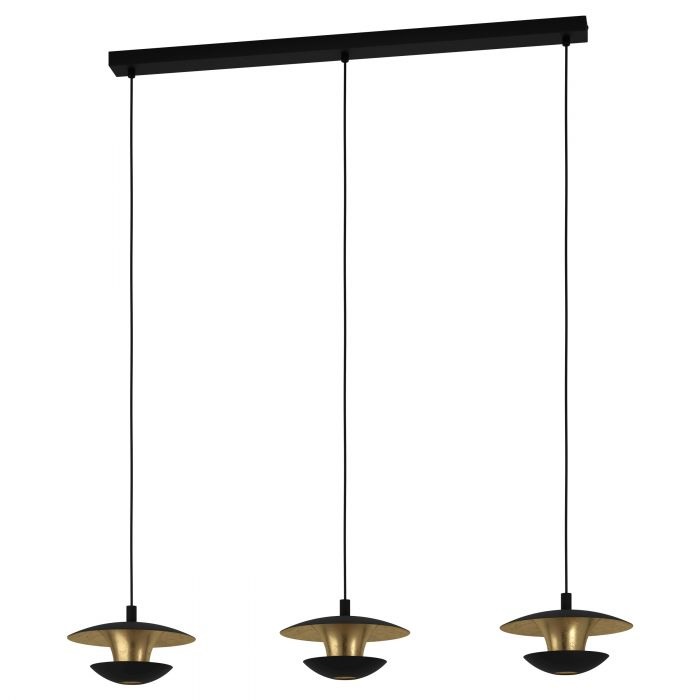 Eglo Nuvano Lampada a Sospensione a Tre Luci in Metallo Nero e Oro con Attacco GU10