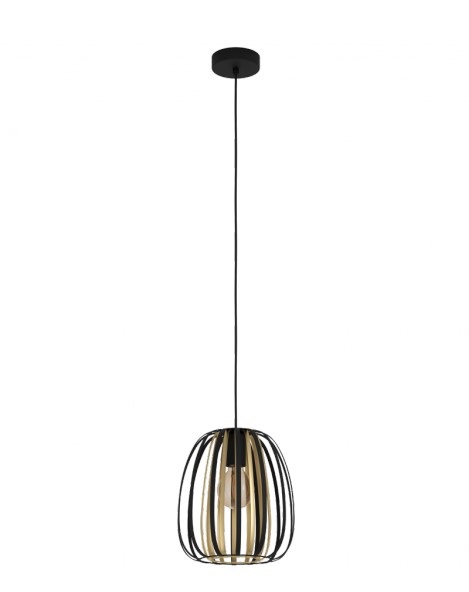 Eglo Encinitos Lampada a Sospensione in Metallo Nero e Ottone Spazzolato, E27, Ø 25,5 cm, Illuminazione per Tavola e Soggiorno