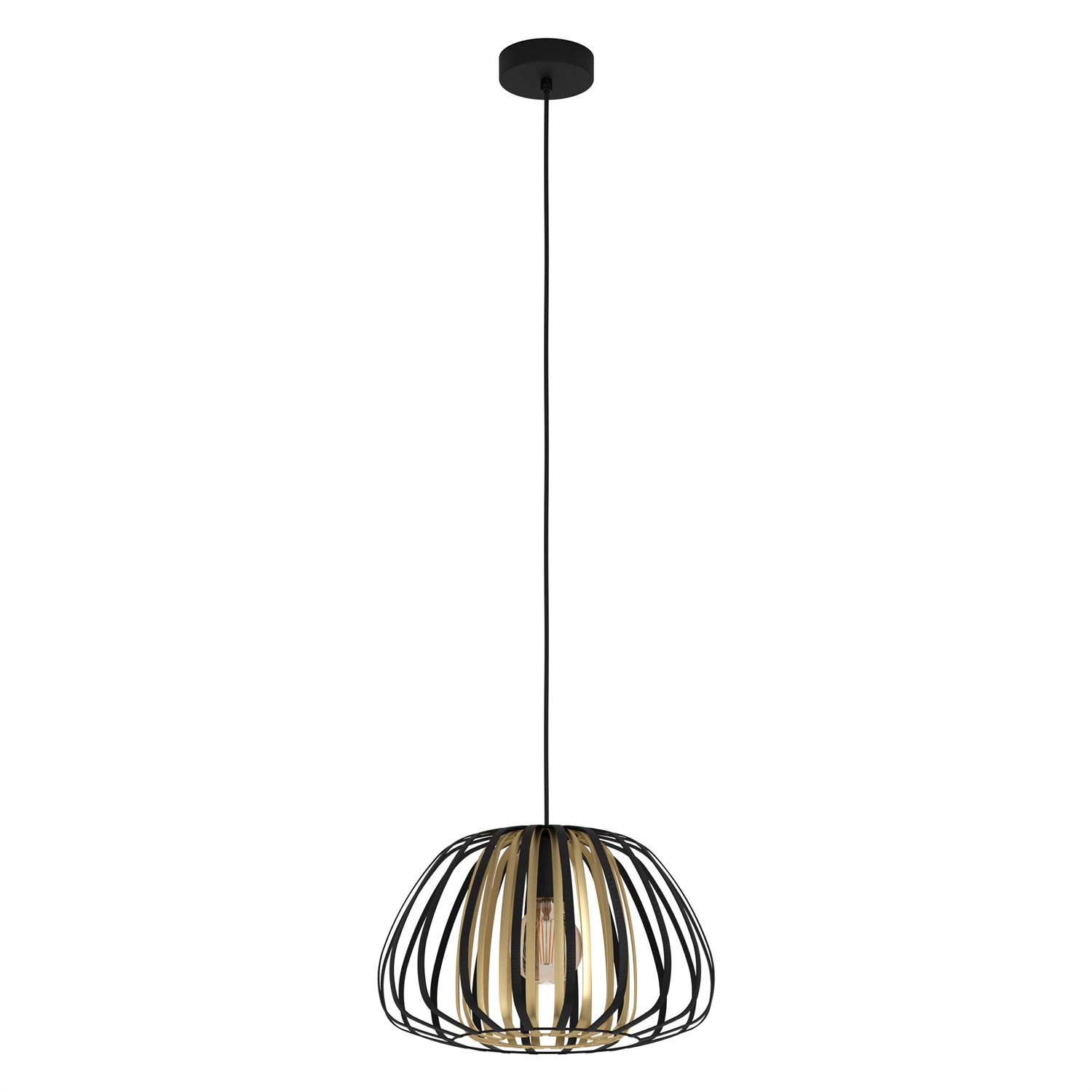 Eglo ENCINITOS Lampada a Sospensione E27 40 W in Metallo Nero e Ottone Spazzolato, Ø 37,5 cm