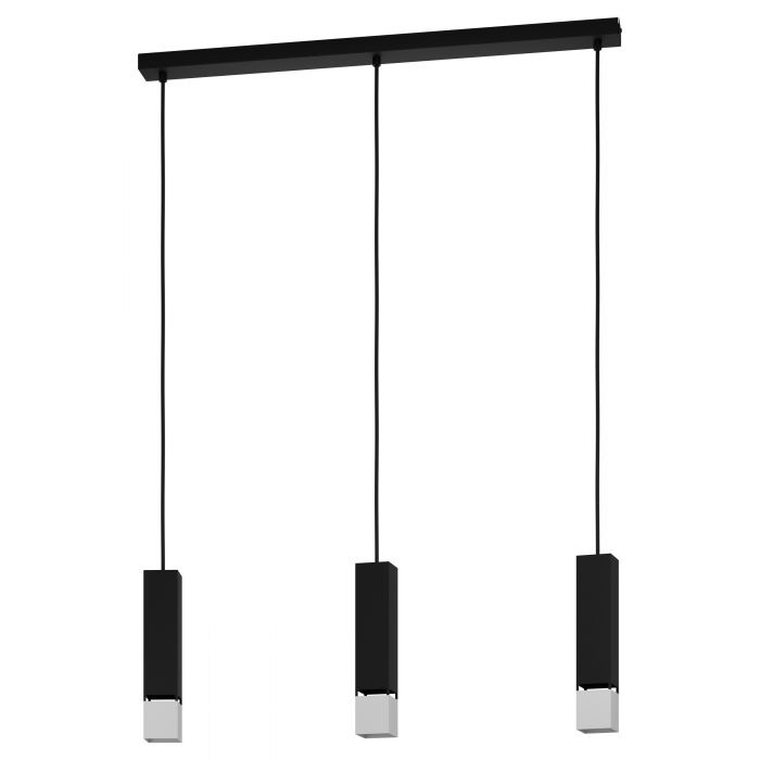 Eglo Butrano Lampada a Sospensione GU10 LED, 3 Luci, Design Minimalista in Metallo Nero e Argento
