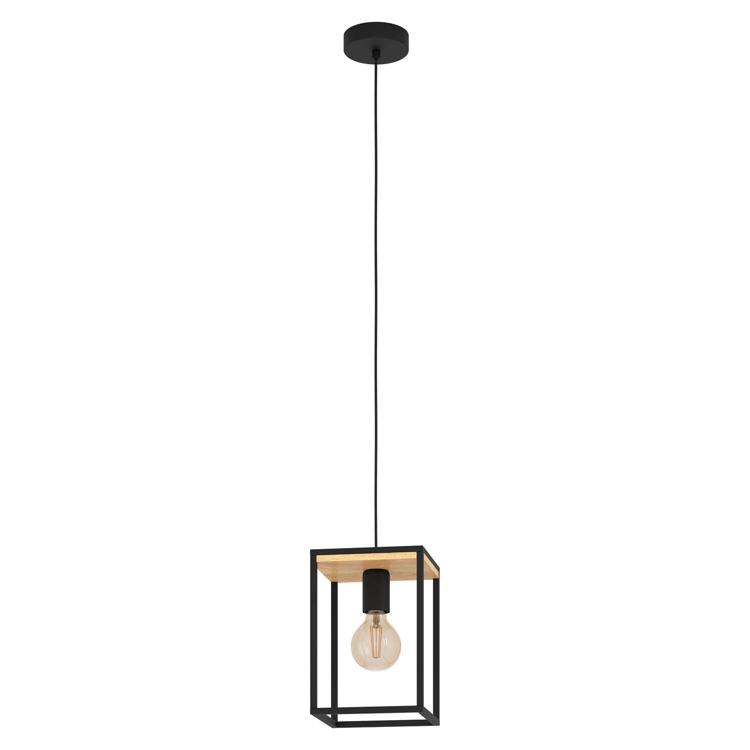 Eglo Libertad Lampada a Sospensione in Metallo e Legno, E27, 40W, 18x18 cm, Design Moderno