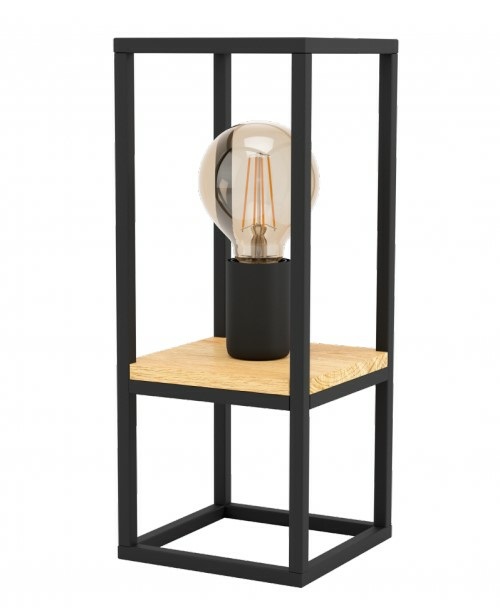 EGLO Lampada da tavolo Libertad E27 40 W in Metallo Nero e Legno di Frassino, Altezza 35 cm