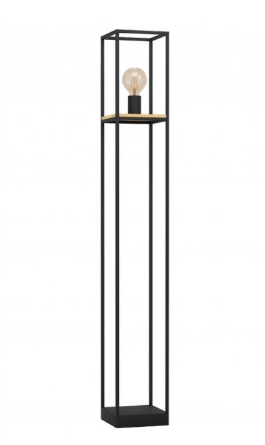 Eglo Libertad Lampada da Terra in Metallo Nero e Legno Naturale, E27, Illuminazione da Soggiorno con Interruttore