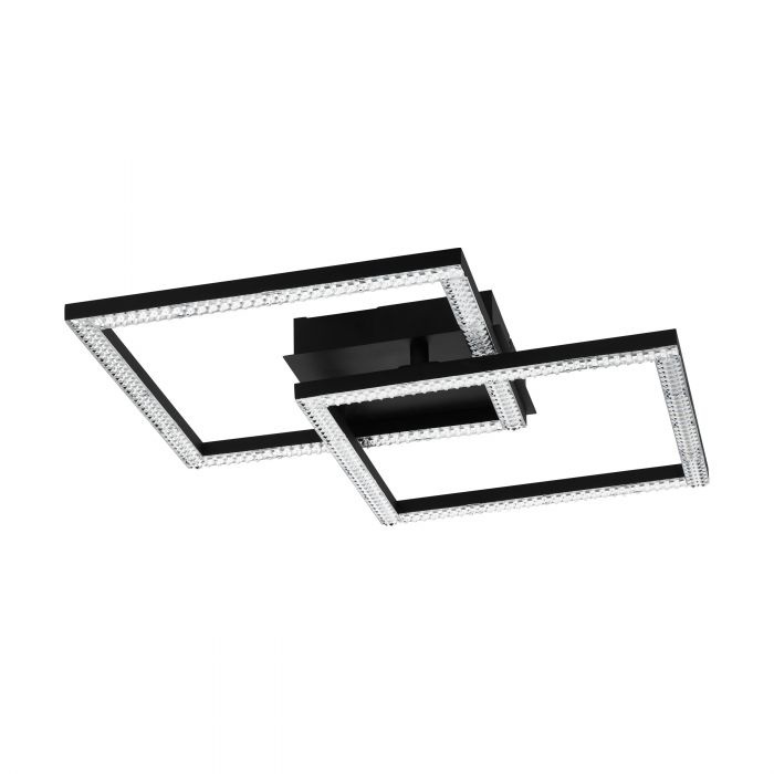 Eglo Lejias Plafoniera LED 21W in Metallo Nero e Cristallo Trasparente, Illuminazione Bianco Caldo