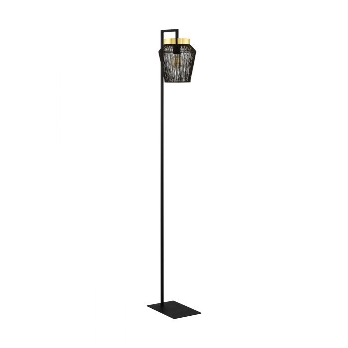 EGLO Escandidos Lampada da Terra in Metallo Nero e Ottone Spazzolato, Illuminazione da Soggiorno, E27, Interruttore a Passo