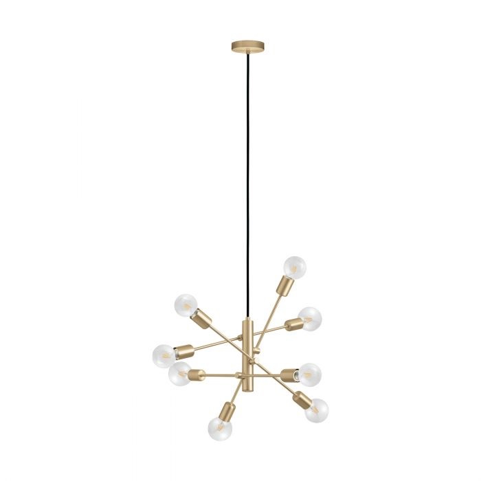 Eglo Lampada a Sospensione Gradoli 1, 8 Luci, Ottone Spazzolato, Dimmerabile, Ø 71 cm