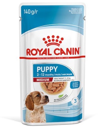 Royal Canin Medium Puppy Cibo Umido Bocconcini in Salsa 10 x 140 g per Cuccioli di Taglia Media (11-25 kg) Fino a 12 Mesi